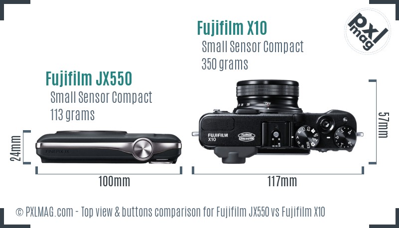 Fujifilm JX550 vs Fujifilm X10 top view buttons comparison