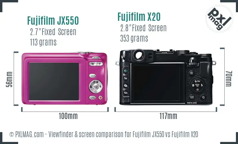 Fujifilm JX550 vs Fujifilm X20 Screen and Viewfinder comparison