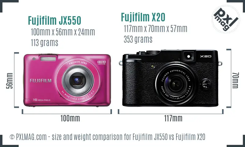 Fujifilm JX550 vs Fujifilm X20 size comparison