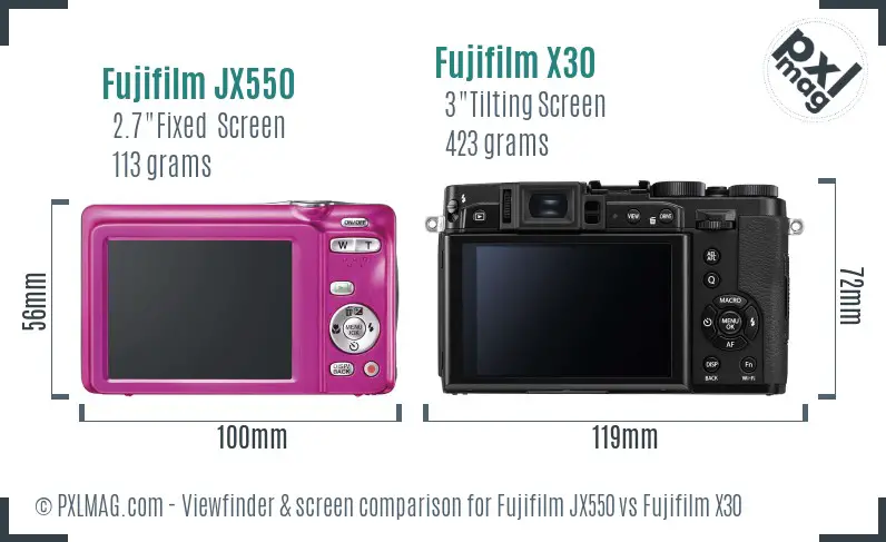 Fujifilm JX550 vs Fujifilm X30 Screen and Viewfinder comparison