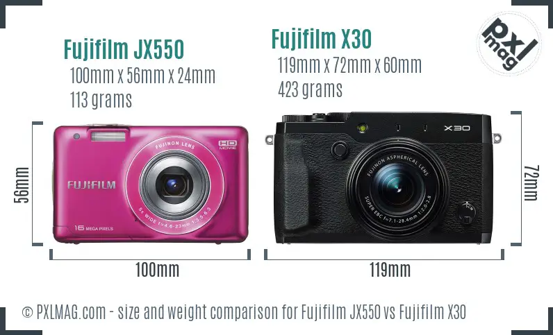 Fujifilm JX550 vs Fujifilm X30 size comparison