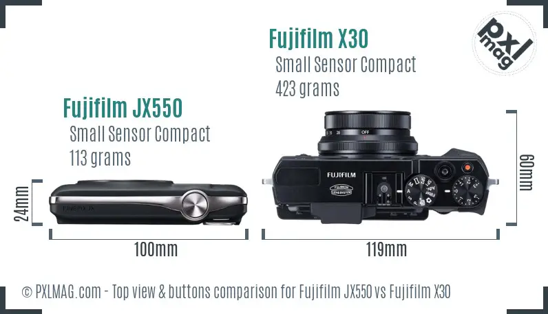 Fujifilm JX550 vs Fujifilm X30 top view buttons comparison