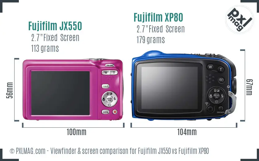Fujifilm JX550 vs Fujifilm XP80 Screen and Viewfinder comparison