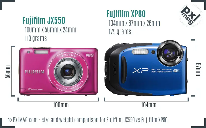 Fujifilm JX550 vs Fujifilm XP80 size comparison