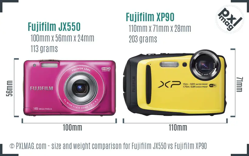 Fujifilm JX550 vs Fujifilm XP90 size comparison