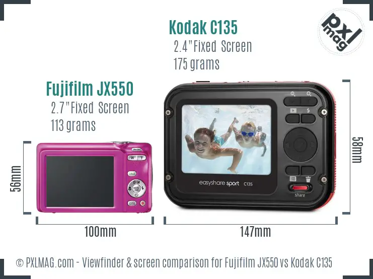 Fujifilm JX550 vs Kodak C135 Screen and Viewfinder comparison