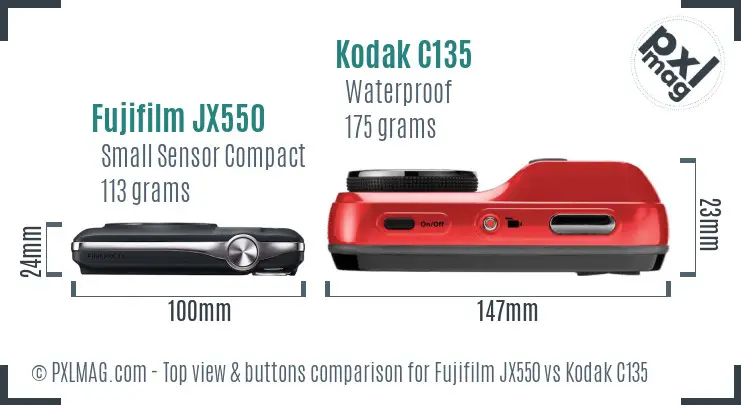 Fujifilm JX550 vs Kodak C135 top view buttons comparison