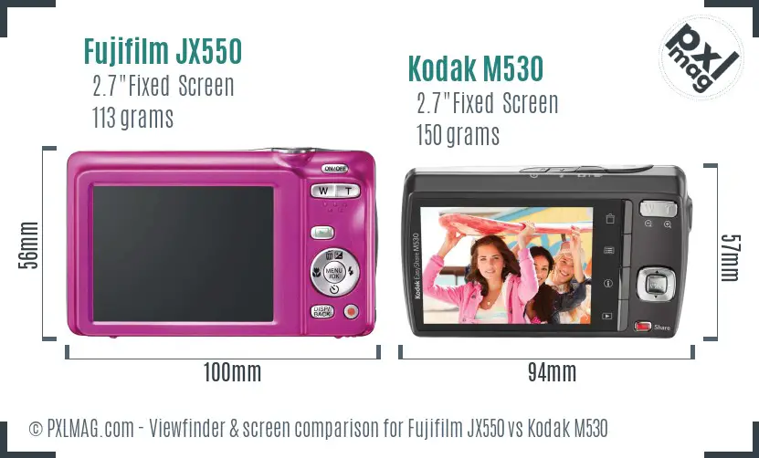 Fujifilm JX550 vs Kodak M530 Screen and Viewfinder comparison Fujifilm JX550 vs Kodak M530 Screen and Viewfinder comparison