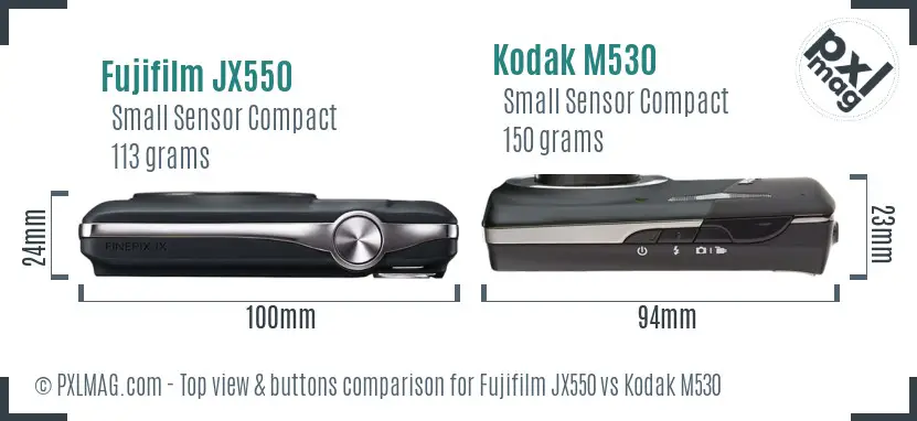 Fujifilm JX550 vs Kodak M530 top view buttons comparison Fujifilm JX550 vs Kodak M530 top view buttons comparison