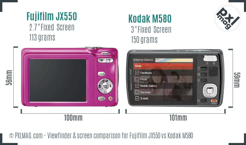 Fujifilm JX550 vs Kodak M580 Screen and Viewfinder comparison