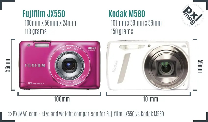 Fujifilm JX550 vs Kodak M580 size comparison