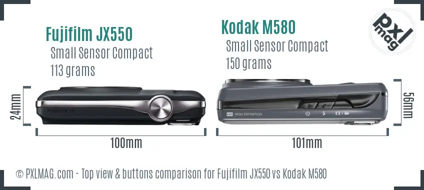 Fujifilm JX550 vs Kodak M580 top view buttons comparison