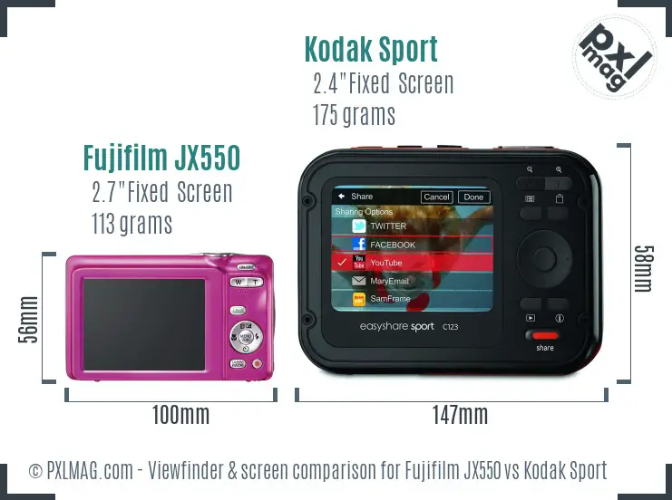 Fujifilm JX550 vs Kodak Sport Screen and Viewfinder comparison
