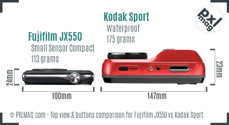 Fujifilm JX550 vs Kodak Sport top view buttons comparison