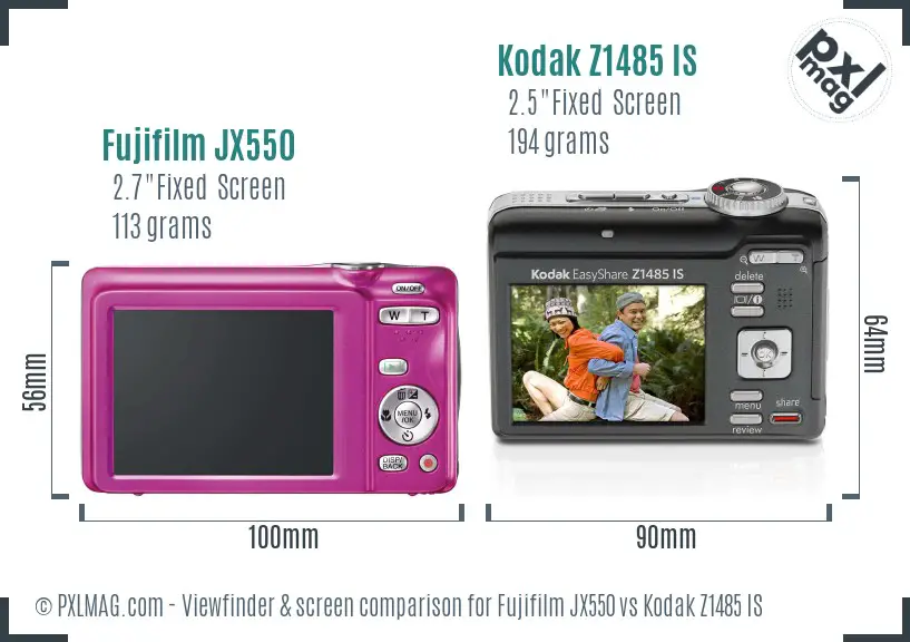 Fujifilm JX550 vs Kodak Z1485 IS Screen and Viewfinder comparison