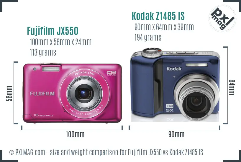 Fujifilm JX550 vs Kodak Z1485 IS size comparison