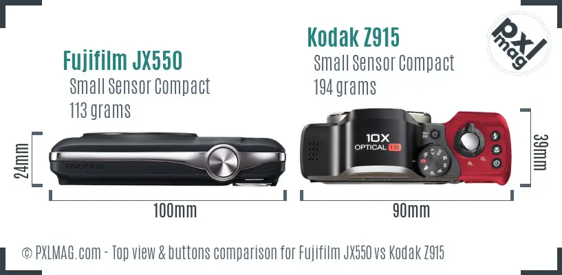Fujifilm JX550 vs Kodak Z915 top view buttons comparison Fujifilm JX550 vs Kodak Z915 top view buttons comparison