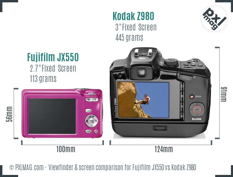 Fujifilm JX550 vs Kodak Z980 Screen and Viewfinder comparison