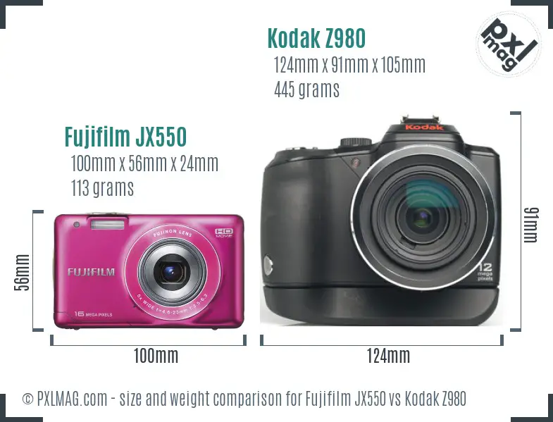 Fujifilm JX550 vs Kodak Z980 size comparison