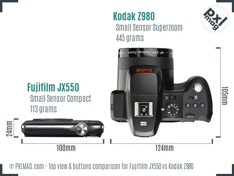 Fujifilm JX550 vs Kodak Z980 top view buttons comparison