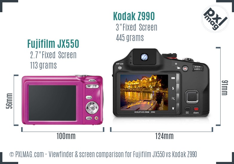 Fujifilm JX550 vs Kodak Z990 Screen and Viewfinder comparison