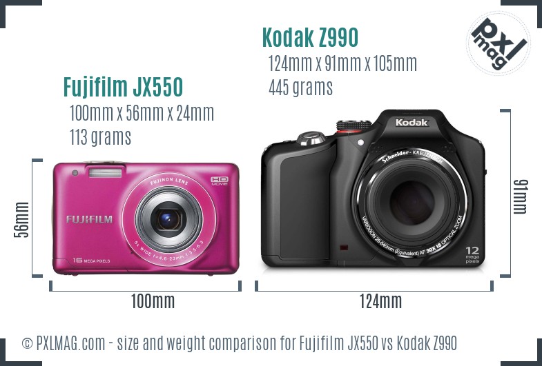 Fujifilm JX550 vs Kodak Z990 size comparison