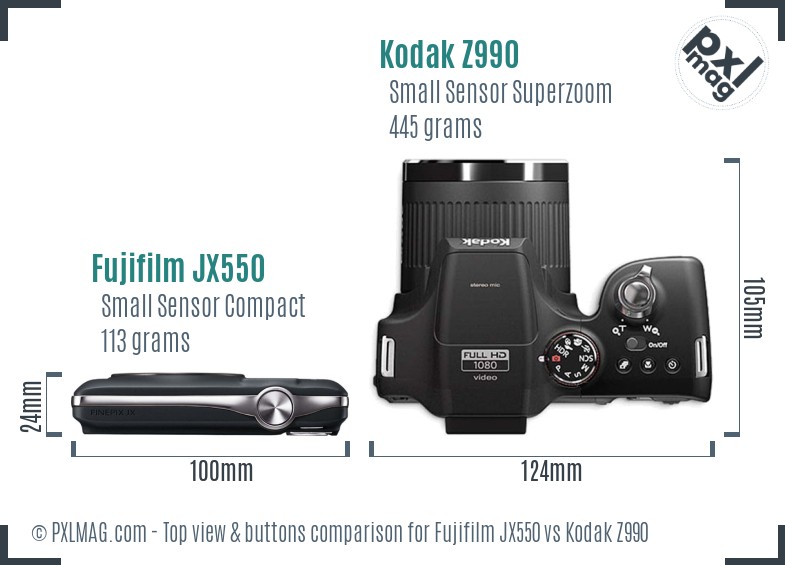 Fujifilm JX550 vs Kodak Z990 top view buttons comparison