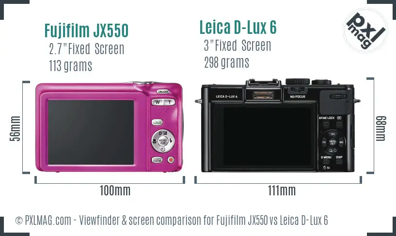 Fujifilm JX550 vs Leica D-Lux 6 Screen and Viewfinder comparison