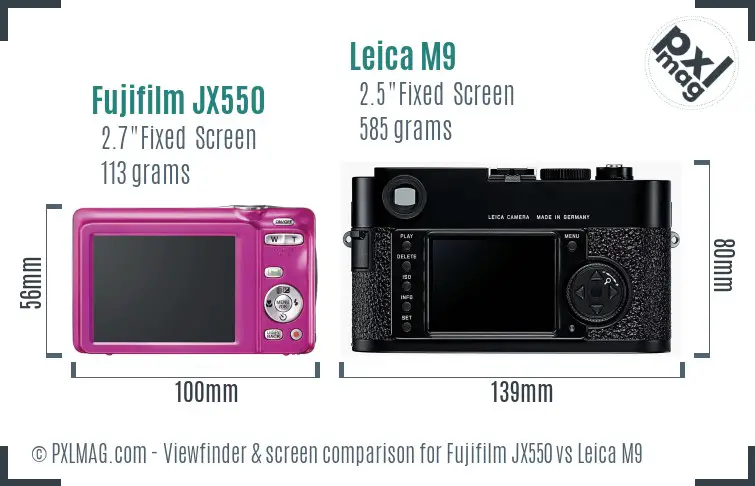 Fujifilm JX550 vs Leica M9 Screen and Viewfinder comparison