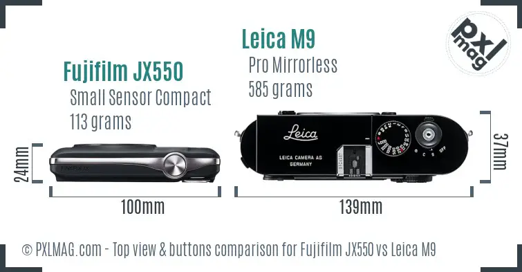 Fujifilm JX550 vs Leica M9 top view buttons comparison