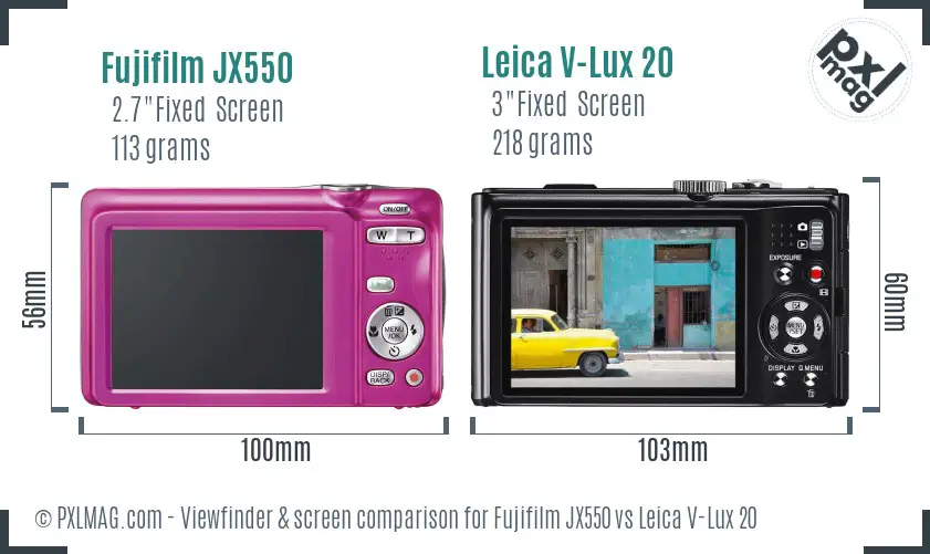 Fujifilm JX550 vs Leica V-Lux 20 Screen and Viewfinder comparison