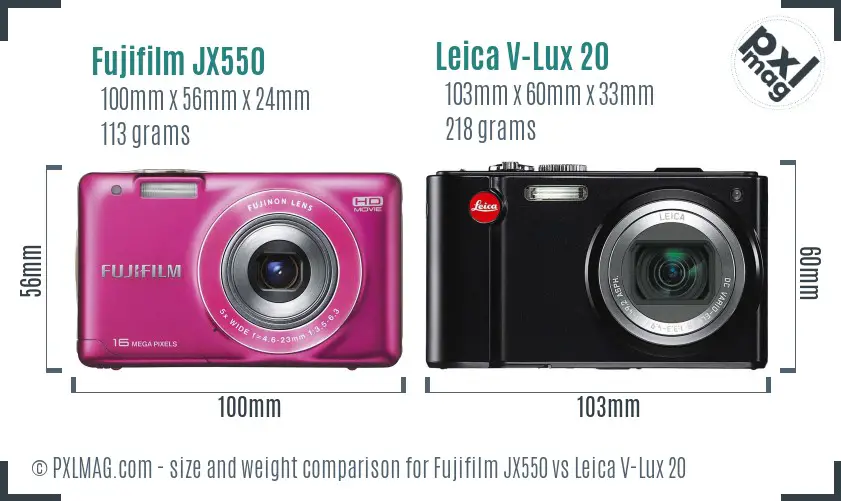 Fujifilm JX550 vs Leica V-Lux 20 size comparison