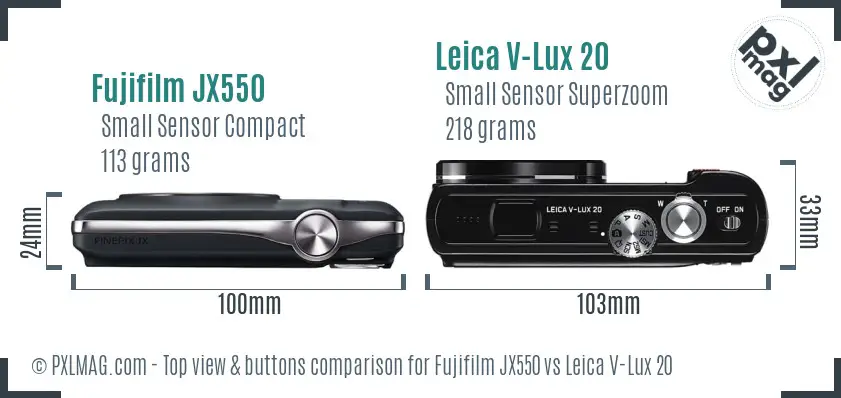 Fujifilm JX550 vs Leica V-Lux 20 top view buttons comparison