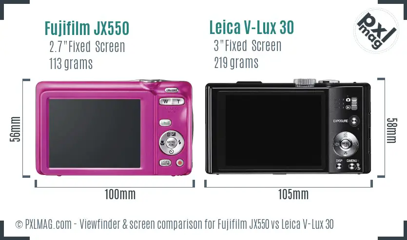 Fujifilm JX550 vs Leica V-Lux 30 Screen and Viewfinder comparison