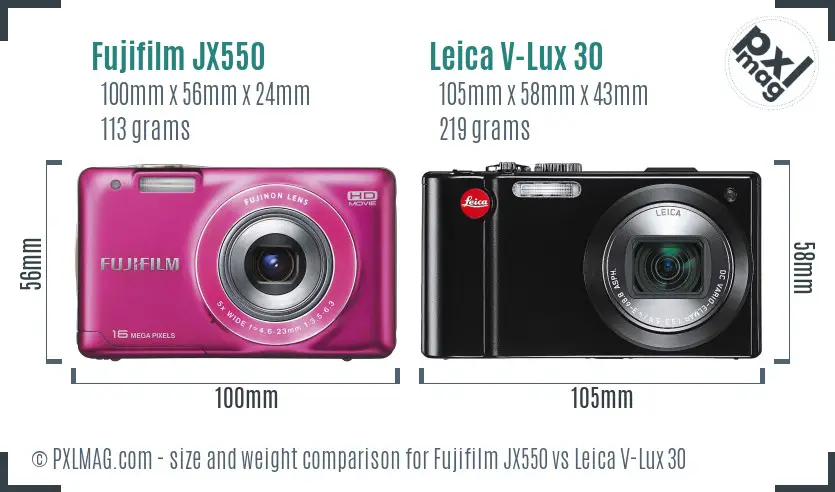 Fujifilm JX550 vs Leica V-Lux 30 size comparison