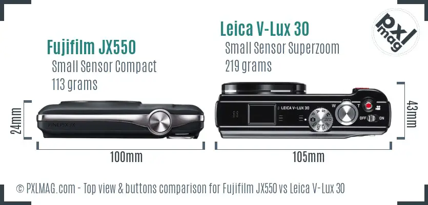 Fujifilm JX550 vs Leica V-Lux 30 top view buttons comparison