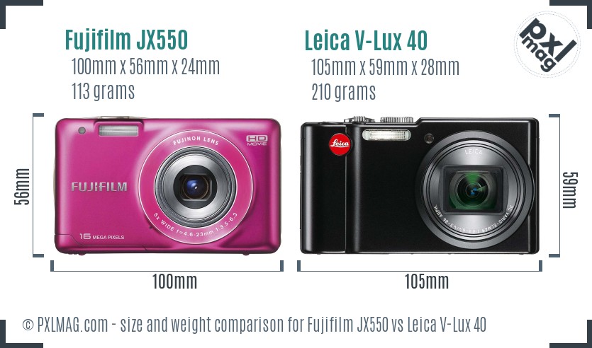 Fujifilm JX550 vs Leica V-Lux 40 size comparison