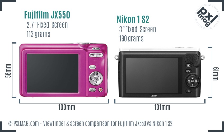 Fujifilm JX550 vs Nikon 1 S2 Screen and Viewfinder comparison