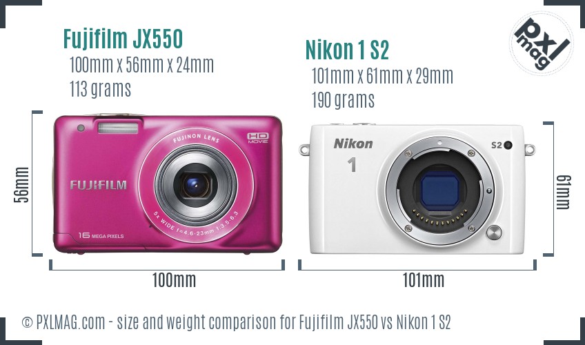 Fujifilm JX550 vs Nikon 1 S2 size comparison