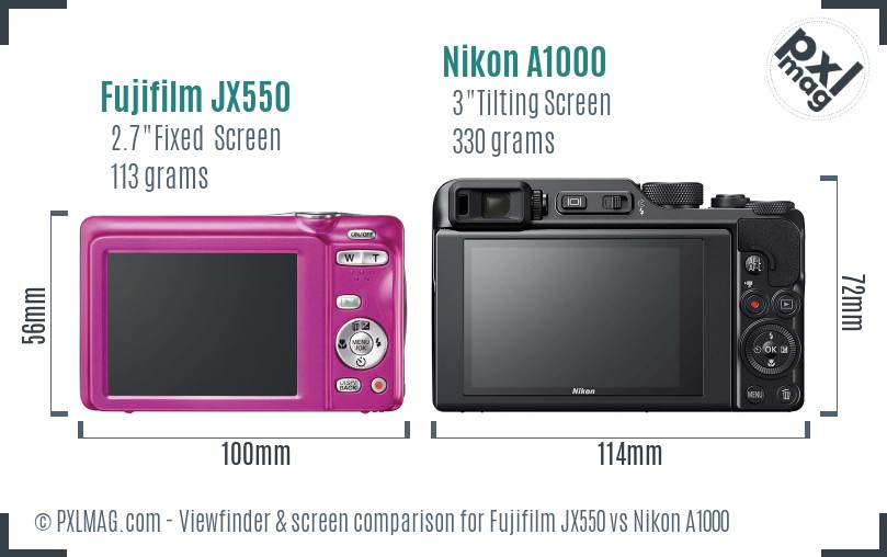 Fujifilm JX550 vs Nikon A1000 Screen and Viewfinder comparison
