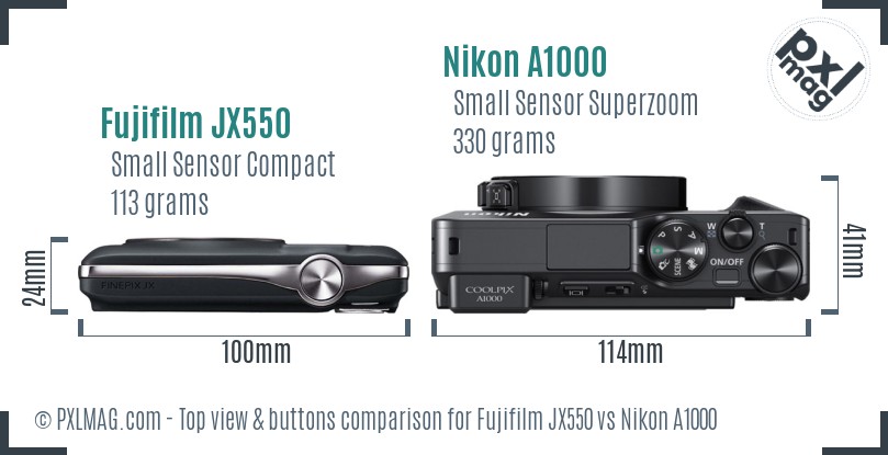 Fujifilm JX550 vs Nikon A1000 top view buttons comparison