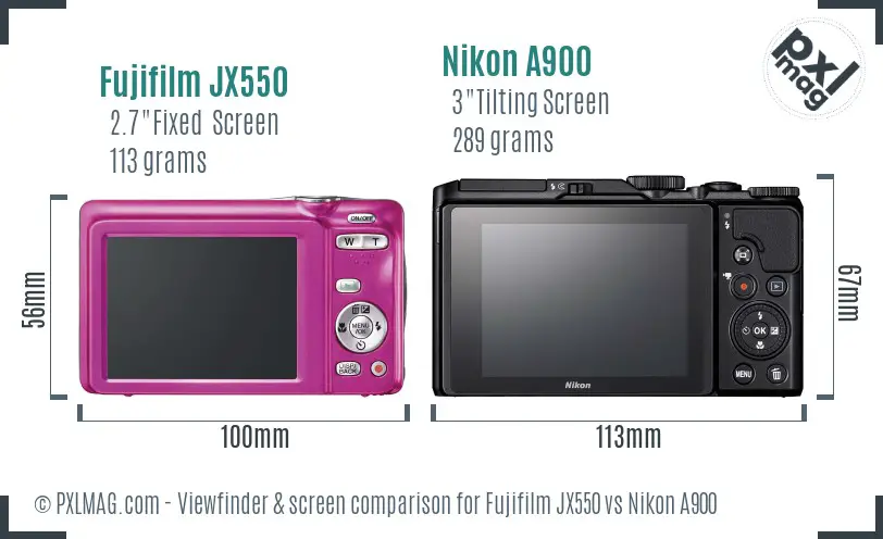 Fujifilm JX550 vs Nikon A900 Screen and Viewfinder comparison