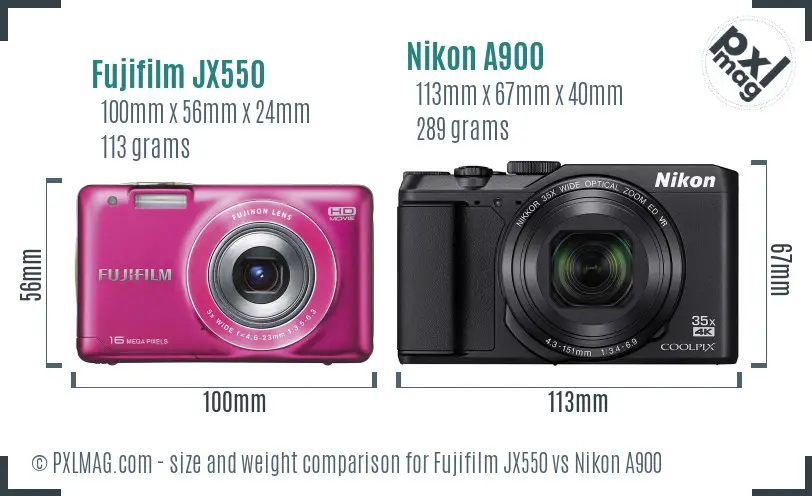 Fujifilm JX550 vs Nikon A900 size comparison