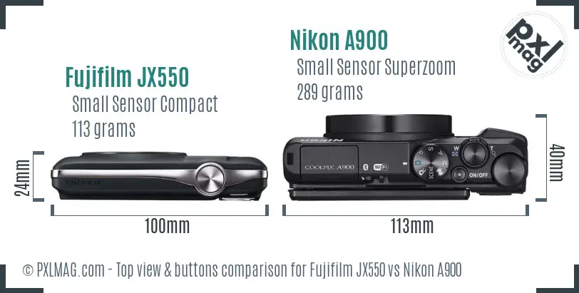 Fujifilm JX550 vs Nikon A900 top view buttons comparison
