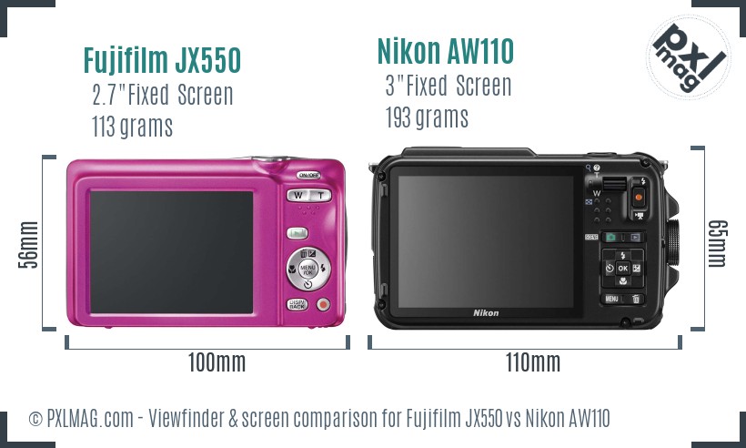Fujifilm JX550 vs Nikon AW110 Screen and Viewfinder comparison