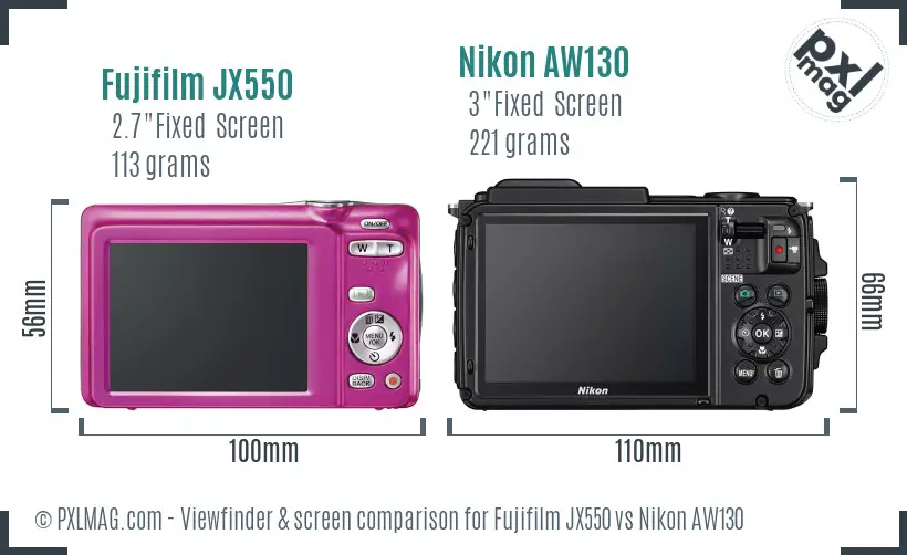 Fujifilm JX550 vs Nikon AW130 Screen and Viewfinder comparison