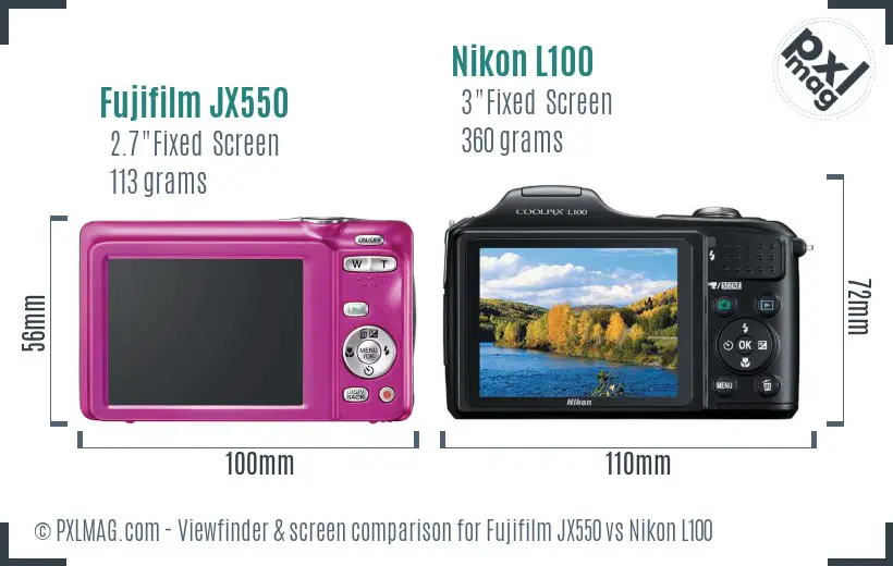 Fujifilm JX550 vs Nikon L100 Screen and Viewfinder comparison Fujifilm JX550 vs Nikon L100 Screen and Viewfinder comparison