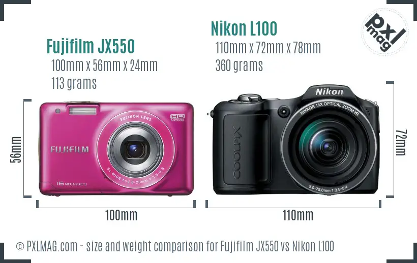 Fujifilm JX550 vs Nikon L100 size comparison Fujifilm JX550 vs Nikon L100 size comparison