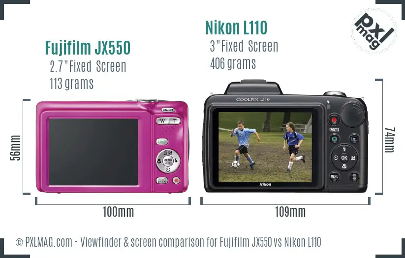 Fujifilm JX550 vs Nikon L110 Screen and Viewfinder comparison