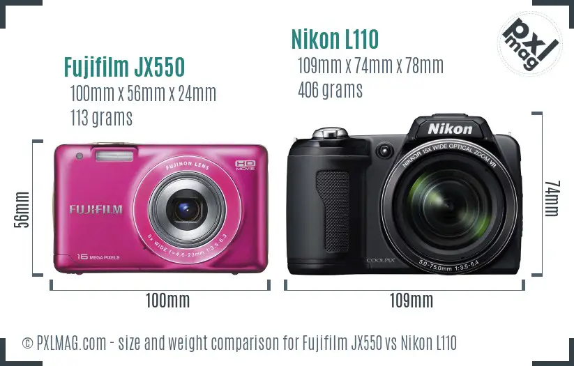 Fujifilm JX550 vs Nikon L110 size comparison